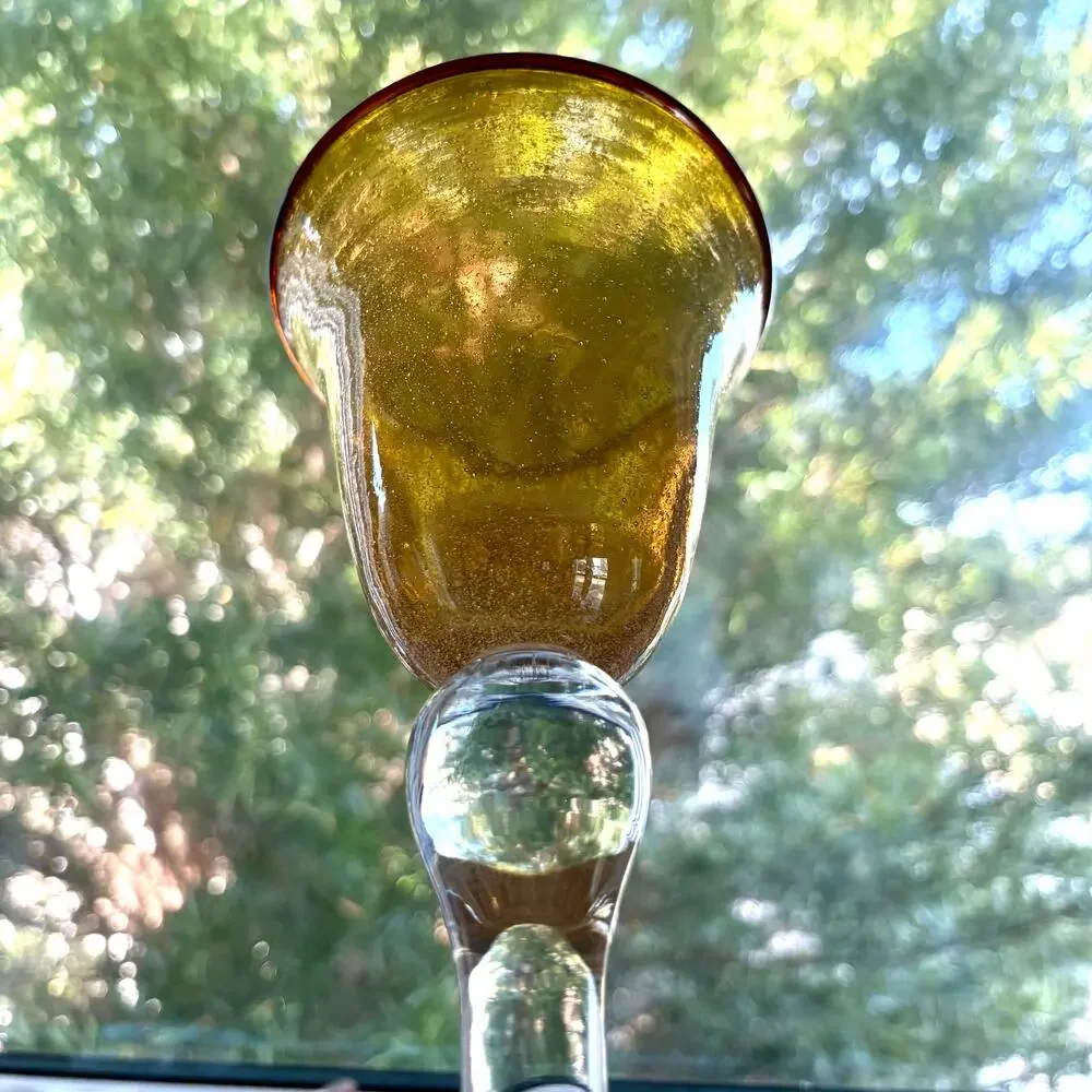 Set of 4 Artland Amber Bubble Glass Goblets 8.25” Tall Vintage Wine Glasses